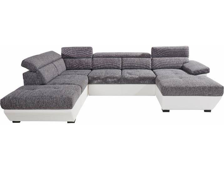 Wohnlandschaft COTTA Speedway U-Form , grau (weiß, grau), B:332cm H:79cm T:102cm, Kunstleder SOFTLUX / Luxus-Microfaser (100% Polyester), Flachgewebe (100% Polyester) / Struktur fein ( 100% Polyester), Kunstleder SOFTLUX / Struktur (100% Polyester), Sofas, mit Kopfteilverstellung, wahlweise mit Bettfunktion & Bettkasten von Cotta