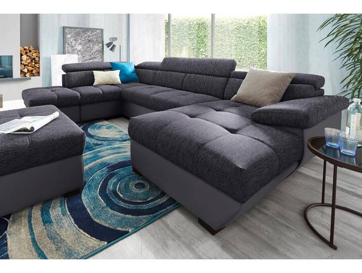 Wohnlandschaft COTTA Speedway U-Form , schwarz (schwarz, schwarz), B:332cm H:79cm T:102cm, Kunstleder SOFTLUX / Luxus-Microfaser (100% Polyester);Flachgewebe (100% Polyester) / Struktur fein ( 100% Polyester);Kunstleder SOFTLUX / Struktur (100% Polyester), Sofas, mit Kopfteilverstellung, wahlweise mit Bettfunktion & Bettkasten von Cotta