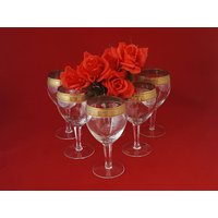 Vintage Weingläser Mit Goldrand - Mid Century Set 6 Stück von CottageChicCanada