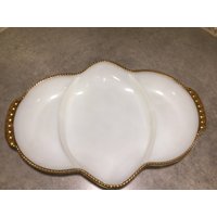 Fire King Milchglas Split Servierschale Goldrand/Oval Serviertablett Anker Hocking Golden Jubiläum Geschirr Fire King Milchglas Split Servierschale Goldrand/Oval Serviertablett Anker Hocking Golden Jubiläum Geschirr von CottageCountryThrift