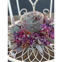 Hortensienkranz Herbsttöne Mit Windlichtglas.tischkranz Ca 22cm - Herbstkranz ~ Zauberhafter Kleiner Kranz~ von Cottagegarden24