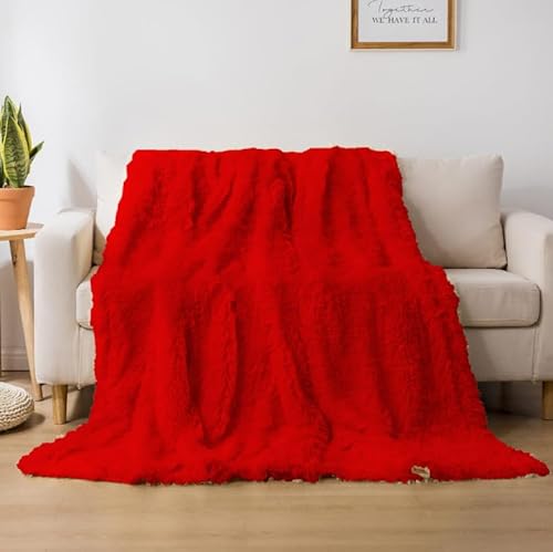 Cotton Market Decke 220x240 cm – Zweiseitig Tagesdecke – Kuscheldecke Flauschig für Wohnzimmer und Schlafzimmer – Sofadecke Blanket - Sofa Überwurfdecke – Felldecke Rot von Cotton Market