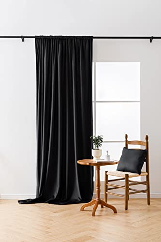 Cotton Market Velours Gardinen 250x140 cm - Vorhänge für Fenster und Balkontür - Vorhang für das Haus auf Band - Vorhang Blickdicht - Gardinen Stange Curtains - Verdunkelungsvorhang - Schwarz von Cotton Market