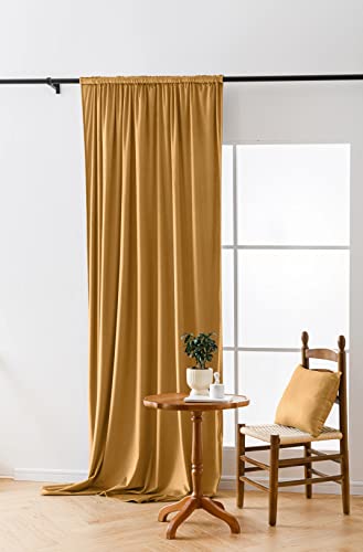 Cotton Market Velours Gardinen 250x140 cm - Vorhänge für Fenster und Balkontür - Vorhang für das Haus auf Band - Vorhang Blickdicht - Gardinen Stange Curtains - Verdunkelungsvorhang - Senf von Cotton Market