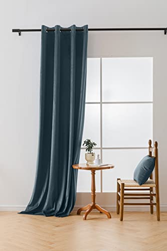 Cotton Market Velours Gardinen 250x140 cm - Vorhänge für Fenster und Balkontür - Vorhang für das Haus mit Ösen - Vorhang Blickdicht - Gardinen Stange Curtains - Verdunkelungsvorhang - Blau von Cotton Market