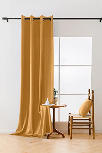 Cotton Market Velours Gardinen 250x140 cm - Vorhänge für Fenster und Balkontür - Vorhang für das Haus mit Ösen - Vorhang Blickdicht - Gardinen Stange Curtains - Verdunkelungsvorhang - Senf von Cotton Market