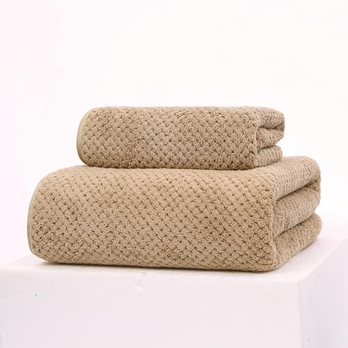 Cotton Market Handtücher und Badetuch Set - Mikrofaser Badehandtuch Groß - Duschtuch 70x140 und Duschhandtuch 35x75 cm - Bath Towel Set - Beige von Cotton Market