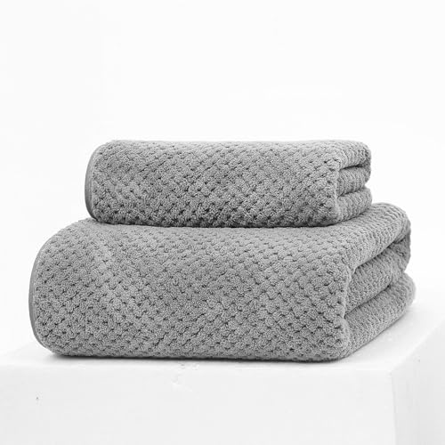Cotton Market Handtücher und Badetuch Set - Mikrofaser Badehandtuch Groß - Duschtuch 70x140 und Duschhandtuch 35x75 cm - Bath Towel Set - Hellgrau von Cotton Market