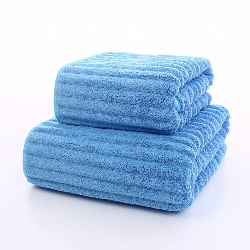 Cotton Market Handtücher und Badetuch Set - Mikrofaser Badehandtuch Groß - Duschtuch 70x140 und Duschhandtuch 50x100 cm - Bath Towel Set - Blau von Cotton Market
