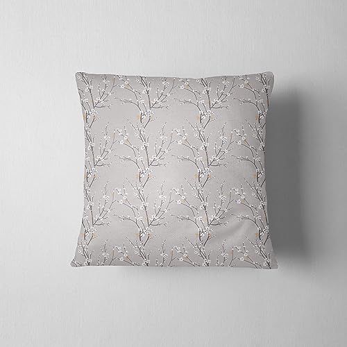 Cotton Market - Kissenbezug 40x40 cm - Kissenbezüge für Wohnzimmer und Schlafzimmer - Baumwolle Kissenhülle 40x40 - Modern Bett, Sofa und Sessel Deko Kissenbezüge - Grau, Baum und Blumen von Cotton Market