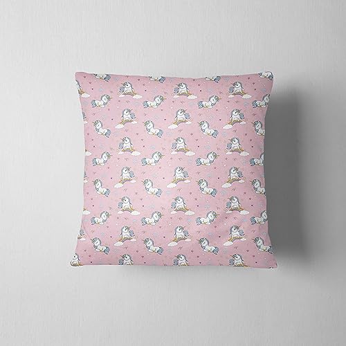 Cotton Market - Kissenbezug 40x40 cm - Kissenbezüge für Wohnzimmer und Schlafzimmer - Baumwolle Kissenhülle 40x40 - Modern Bett, Sofa und Sessel Deko Kissenbezüge - Rosa, Einhörner von Cotton Market