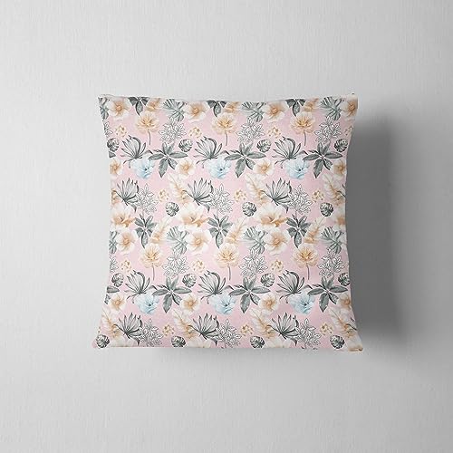 Cotton Market - Kissenbezug 40x40 cm - Kissenbezüge für Wohnzimmer und Schlafzimmer - Baumwolle Kissenhülle 40x40 - Modern Bett, Sofa und Sessel Deko Kissenbezüge - Rosa und Grau, Blumen von Cotton Market