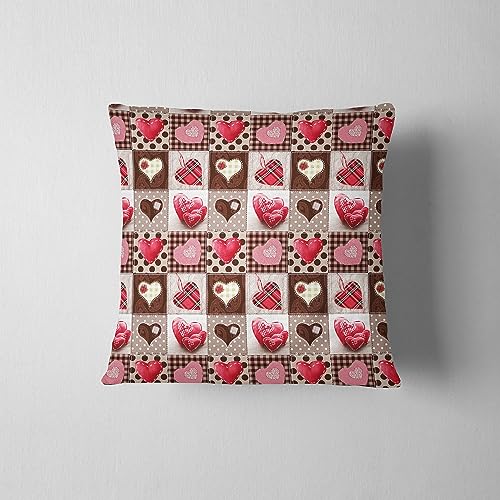 Cotton Market - Kissenbezug 40x40 cm - Kissenbezüge für Wohnzimmer und Schlafzimmer - Baumwolle Kissenhülle 40x40 - Modern Bett, Sofa und Sessel Deko Kissenbezüge - Rot und Braun, Herz von Cotton Market