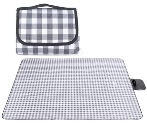 Cotton Market Picknickdecke Wasserdicht und Sandresistent XXL - Outdoor Decke - Picknickdecke Groß - Strandmatte Aussen - Grau - kariert von Cotton Market