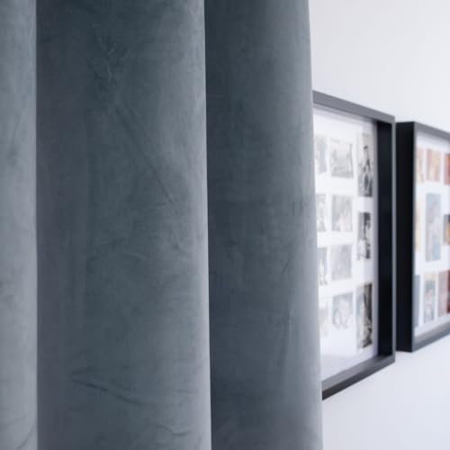 Cotton Market Velours Gardinen 250x140 cm - Vorhänge für Fenster und Balkontür - Vorhang für das Haus auf Band - Vorhang Blickdicht - Gardinen Stange Curtains - Verdunkelungsvorhang - Hellgrau von Cotton Market