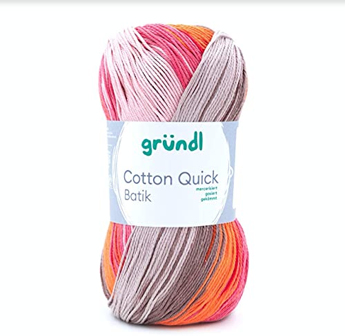 Max Gründl, Cotton Quick Batik Garn, Wolle, 100% Baumwolle (mercerisiert, gasiert) (1 Knäuel, beigebraun-rosa-orange) von Cotton Quick