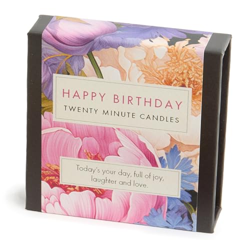 Signature Collection – Happy Birthday (Blumen) – 12 Kerzen für zwanzig Minuten mit Keramikständer von Cotton & Grey