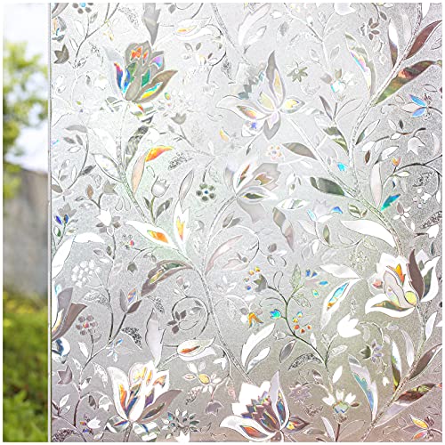 CottonColors Sichtschutz-Fensterfolie, Milchglas-Aufkleber, statisch, selbstklebend, 3D-Blumen-Dekoration, 60 x 400 cm von CottonColors