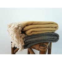 Fischgrät Baumwolldecke - Gewebte Bettdecke Senf Schwarze Decke Mit Fransen Bio-Baumwoll Bettwäsche Geschenk Für Sie Chevron Throw von CottonMood