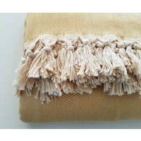 Senf Gelb Decke - Gewebte Chevron King Size Bettwäsche Baumwolle Mit Fransen Coverlet Große Picknick von CottonMood