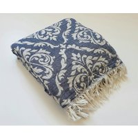 Ultrasoft Navy Blau Handtuch - Stonewashed Baumwolle Fouta Blaue Strand Decke Sofa Überwurf Luxuriöse Heim Leinen Mit Fransen von CottonMood