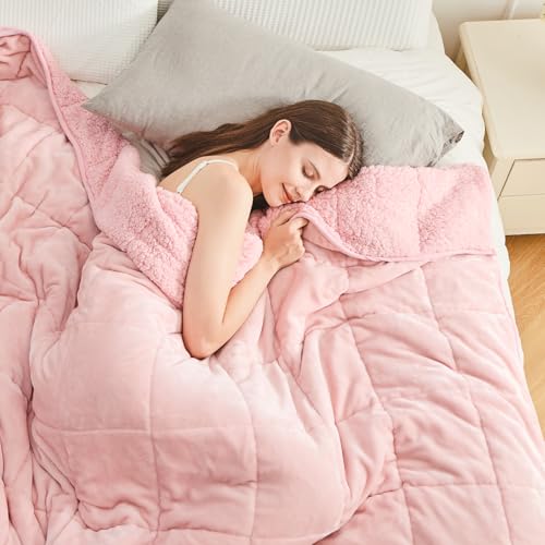 Cottonblue Gewichtsdecke 120x180cm 5.5kg- Sherpa Fleece Entspannungsdecke Erwachsene Zur Verbesserung des Schlaf Weighted Blanket - Gemütlich Calm Decken mit Cemaric Perlen, Rosa von Cottonblue