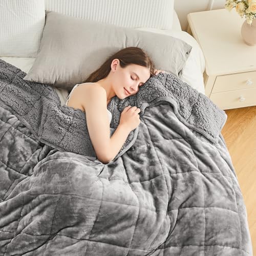 Cottonblue Gewichtsdecke 120x180cm 7kg- Sherpa Fleece Entspannungsdecke Erwachsene Zur Verbesserung des Schlaf Weighted Blanket - Gemütlich Calm Decken mit Cemaric Perlen, Graue von Cottonblue