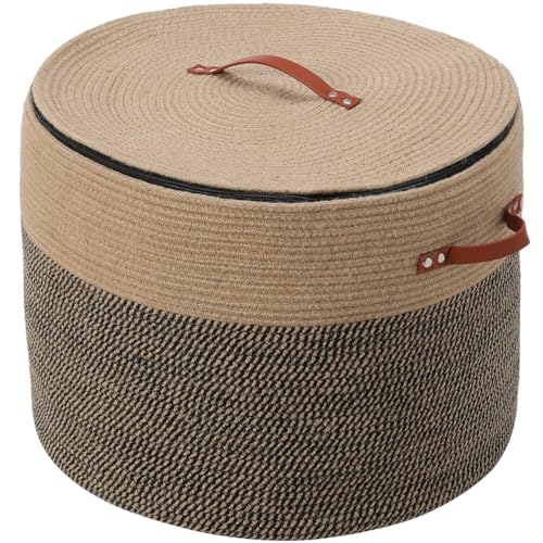 Extra großer Aufbewahrungskorb aus Baumwollseil mit Deckel und Reißverschluss, vielseitiger Wäschekorb und Stoffkorb für Kleidung, Handtücher, Decken, Wohnzimmer-Organisation (Jute, 50,8 x 38,1 cm) von Cottonphant