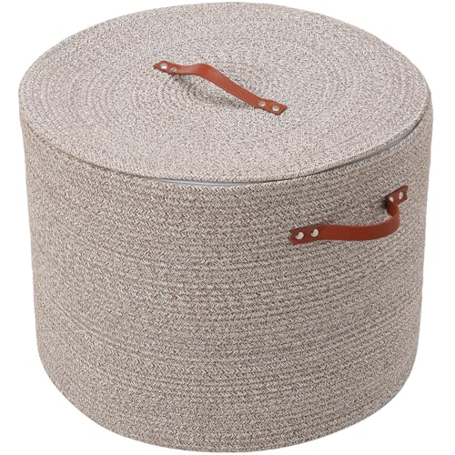 Extra großer Aufbewahrungskorb aus Baumwollseil mit Deckel und Reißverschluss, vielseitiger Wäschekorb und Stoffkorb für Kleidung, Handtücher, Decken, Wohnzimmer-Organisation (tiefes Kamelweiß-Mix von Cottonphant