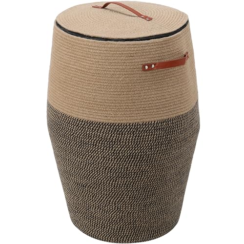 Extra großer Baumwollseilkorb mit Deckel und Reißverschluss, vielseitiger Korb und Stoffkorb für Kleidung, Handtücher, Decken, perfekt für die Organisation im Wohnzimmer (Jute, 50,8 x 66 cm) von Cottonphant