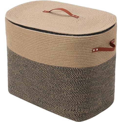Extra großer rechteckiger Korb aus Baumwollseil, mit Deckel und Reißverschluss, vielseitiger Wäschekorb und Stoffkorb für Kleidung, Handtücher, Decken, Wohnzimmer-Organisation (Jute, 55,9 x 35,6 x von Cottonphant