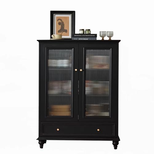 Coubird Freistehender moderner Küchenschrank küchenbuffet weiß dekorativer Aufbewahrungsschrank mit Glastüren und Schubladen für Wohnzimmer, Schlafzimmer, Küche, Esszimmer (Schwarz, 120cm) von Coubird