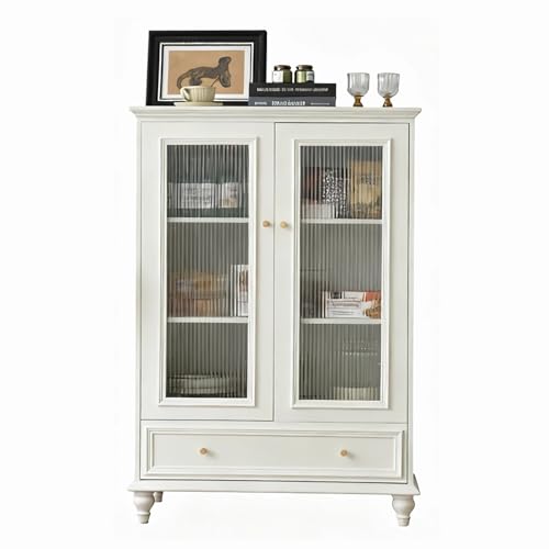 Coubird Freistehender moderner Küchenschrank küchenbuffet weiß dekorativer Aufbewahrungsschrank mit Glastüren und Schubladen für Wohnzimmer, Schlafzimmer, Küche, Esszimmer (Weiß, 120cm) von Coubird