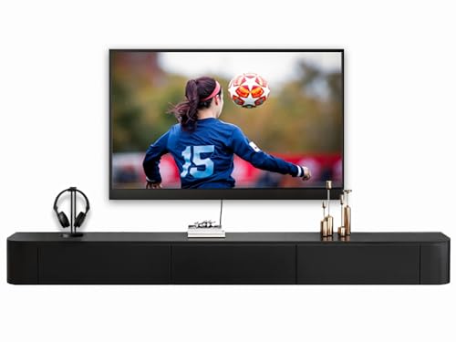 TV Schrank hängend Schwarz 200cm Holz TV Wandschrank TV Lowboard TV Schrank, Entertainment Aufbewahrung TV Mediensteuerung TV Hängeboard Geeignet für Wohnzimmer Schlafzimmer (Schwarz, 280cm/110.2in) von Coubird