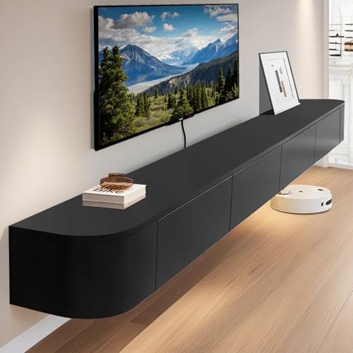 TV Schrank hängend Schwarz Holz Großer TV Wandschrank TV Lowboard TV Schrank, Entertainment Aufbewahrung TV Mediensteuerung TV Hängeboard Geeignet für Wohnzimmer Schlafzimmer von Coubird