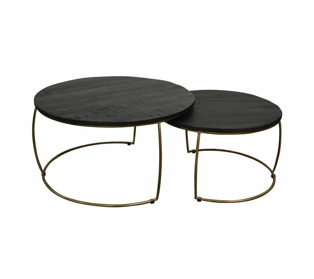 Couchcenter Couchtisch 2er Set Couchtisch Emma Schwarz Gold rund Metall Mango Satztische (2er Set) von Couchcenter