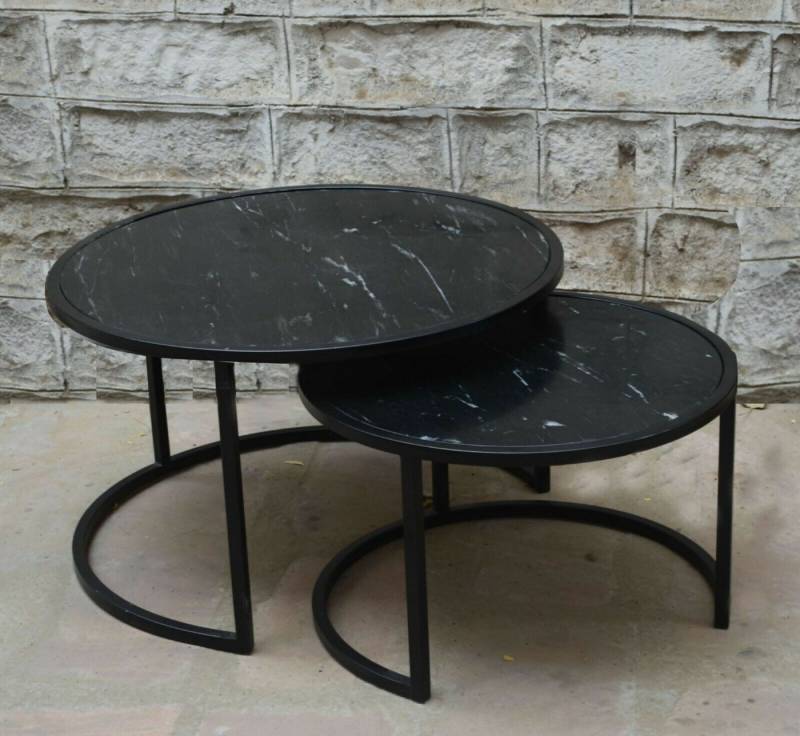 Couchcenter Couchtisch 2er Set Couchtisch Jamie rund Marmor Stahl Satztische Beistelltisch (2-St., 2er Set), Tischplatten aus Hochwertigen Marmor von Couchcenter