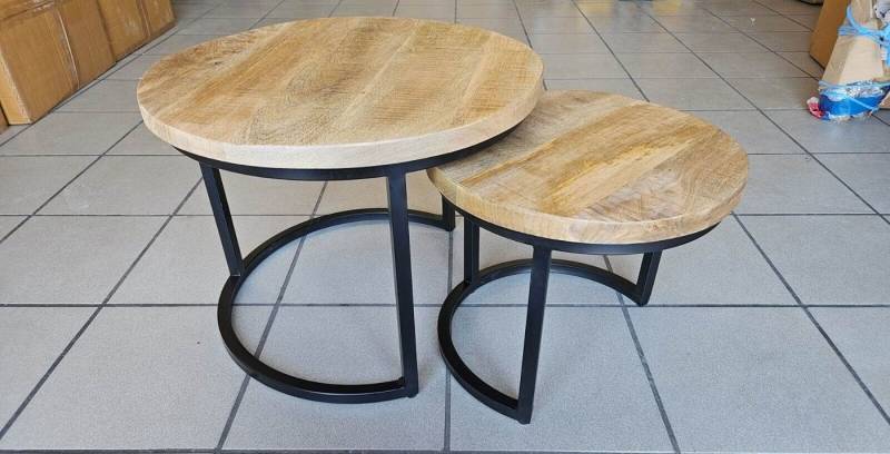 Couchcenter Couchtisch 2er Set Couchtische Satztische Sam Mango Holz Metall (2er Set), 2er Set von Couchcenter