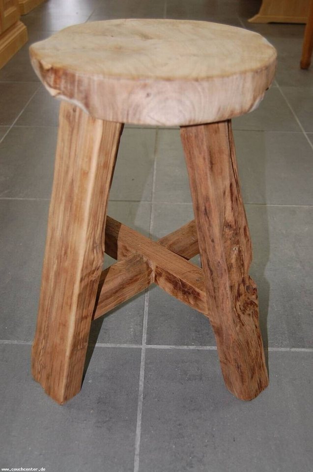 Couchcenter Sitzhocker Rustikaler Teakholz Teak Holz massiv Sitzhocker Hocker rund Semar von Couchcenter