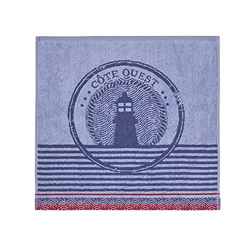 Coucke Carré éponge Imprimé en Jacquard de Coton, quadratischer Schwamm, Phare, Baumwolle, Blau, 50 x 50 cm von Coucke