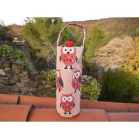 Rucksack-Flaschen Reversible "Eulen Eulen in Weiß Und Rosa" Dicke Baumwoll-Canvas von CoudCoudParElz
