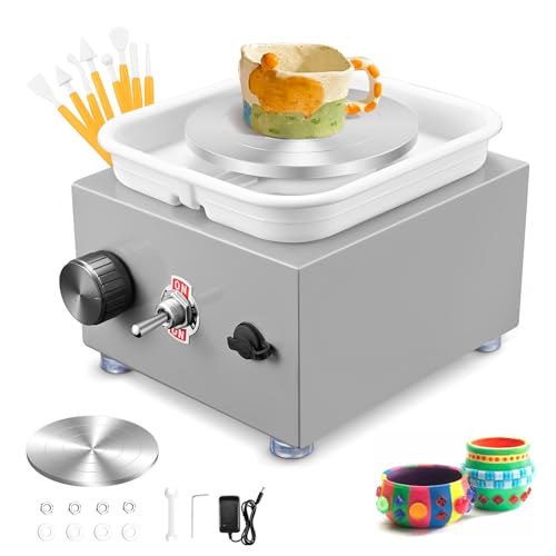 Mini Elektrisch Töpfermaschine, Couleeur 2000RPM 10/6.5CM Einstellbare Geschwindigkeit Metall-Drehteller Mini Töpferscheibe mit Tonformwerkzeug Geliefert und ABS-Becken für Töpfer-Heimwerker (Grau) Mini Elektrisch Töpfermaschine, Couleeur 2000RPM 10/6.5CM Einstellbare Geschwindigkeit Metall-Drehteller Mini Töpferscheibe mit Tonformwerkzeug Geliefert und ABS-Becken für Töpfer-Heimwerker (Grau) von Couleeur