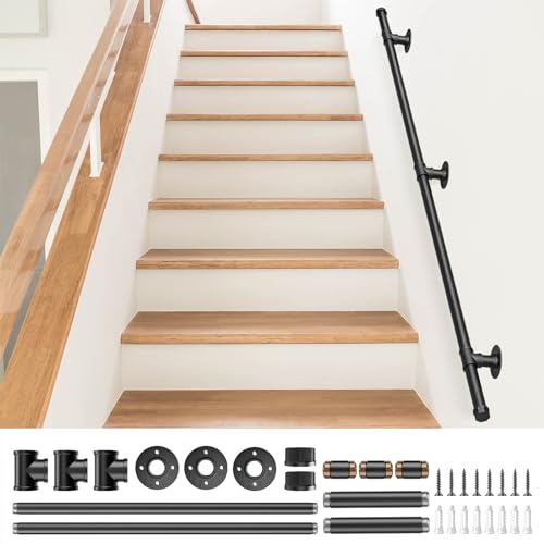 Handlauf Treppe, Couleeur Rutschfester Treppengeländer Innen und Außen Geländer Wandhandlauf mit Zubehör Handlauf Schwarz Haltegriff Treppe Edelstahl für Treppen, Brüstung, Balkon (1.5M) von Couleeur