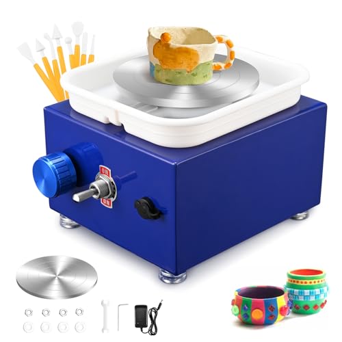 Mini Töpferscheibe, Couleeur 2000RPM 10/6.5CM Einstellbare Geschwindigkeit Metall-Drehteller Töpferscheibe mit Tonformwerkzeug Geliefert und ABS-Becken für Töpfer-Heimwerker(Dunkel blau) von Couleeur