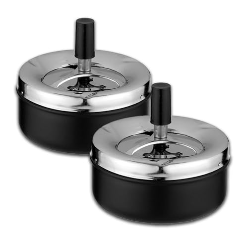 2x Schleuderaschenbecher ⌀ 11 cm Set | Farbe: Schwarz | Aschenbecher groß für draussen mit Deckel Outdoor von Coumo