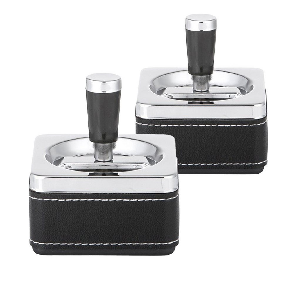 Coumo Aschenbecher 2er Set, Lederoptik Schleuderaschenbecher, Metall Drehaschenbecher von Coumo