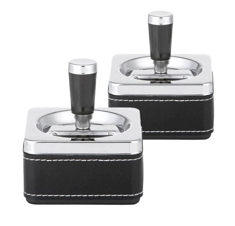 Coumo Aschenbecher 2er Set, Lederoptik Schleuderaschenbecher, Metall Drehaschenbecher von Coumo