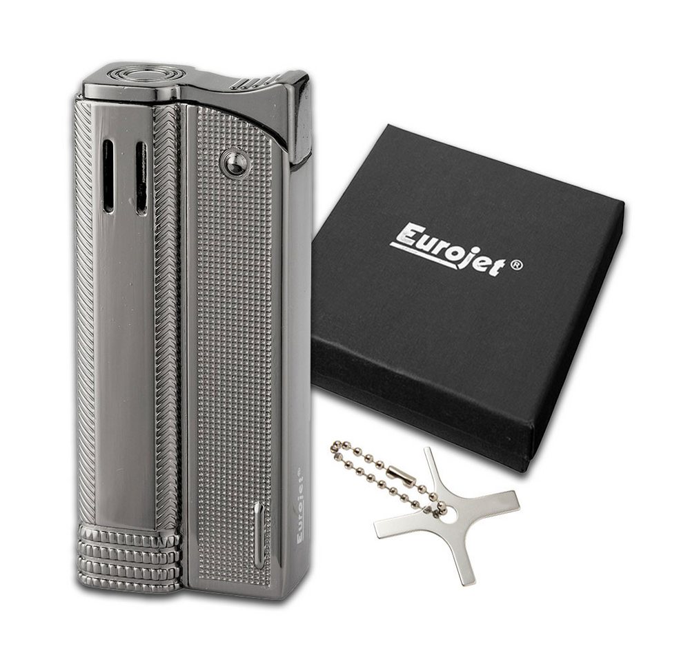 Coumo Feuerzeug Retro Turbo Jet Flamme Anthrazit Antik Design Feuerzeug Set von Coumo