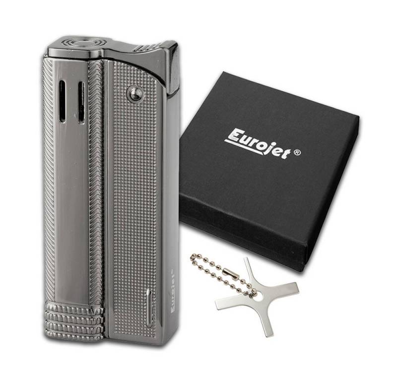 Coumo Feuerzeug Retro Turbo Jet Flamme Anthrazit Antik Design Feuerzeug Set von Coumo