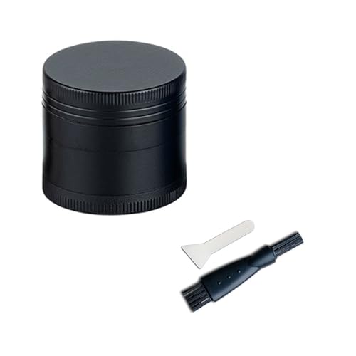 Grinder Crusher | Metall | Kräutermühle Gewürzmühle | ⌀ 4 cm | Farbe: Schwarz | 4-teilig | Set mit Bürste & Schaber von Coumo